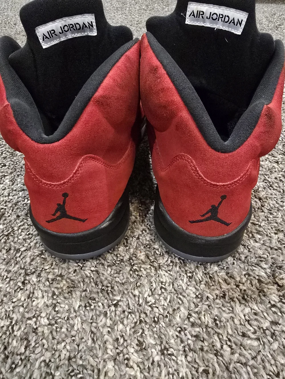 Jordan Red RETRO 5Suede High-Top Basketball Shoes with Black Accents